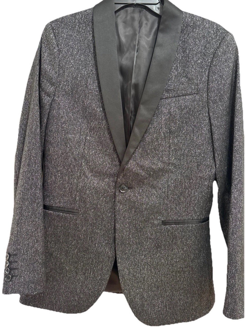 jf j.ferrar Men’s Silver-Gray Tuxedo Jacket with Satin Shawl Collar